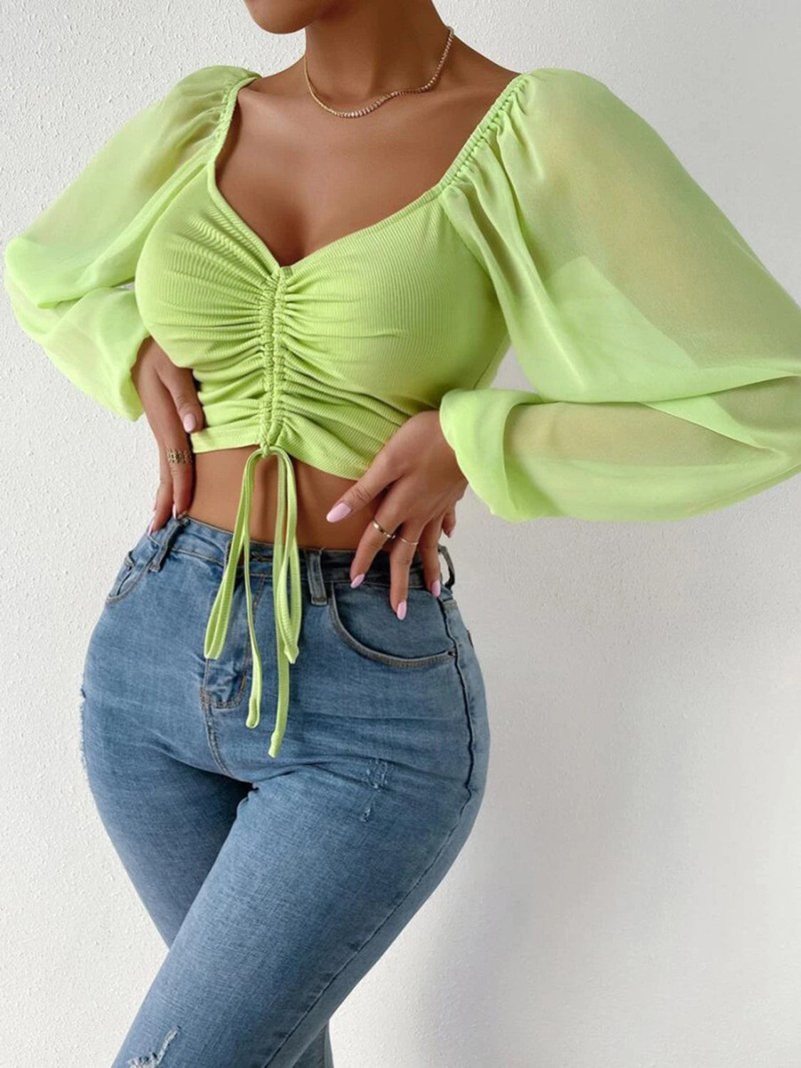 Drawstring Sweetheart Neck Cropped Top