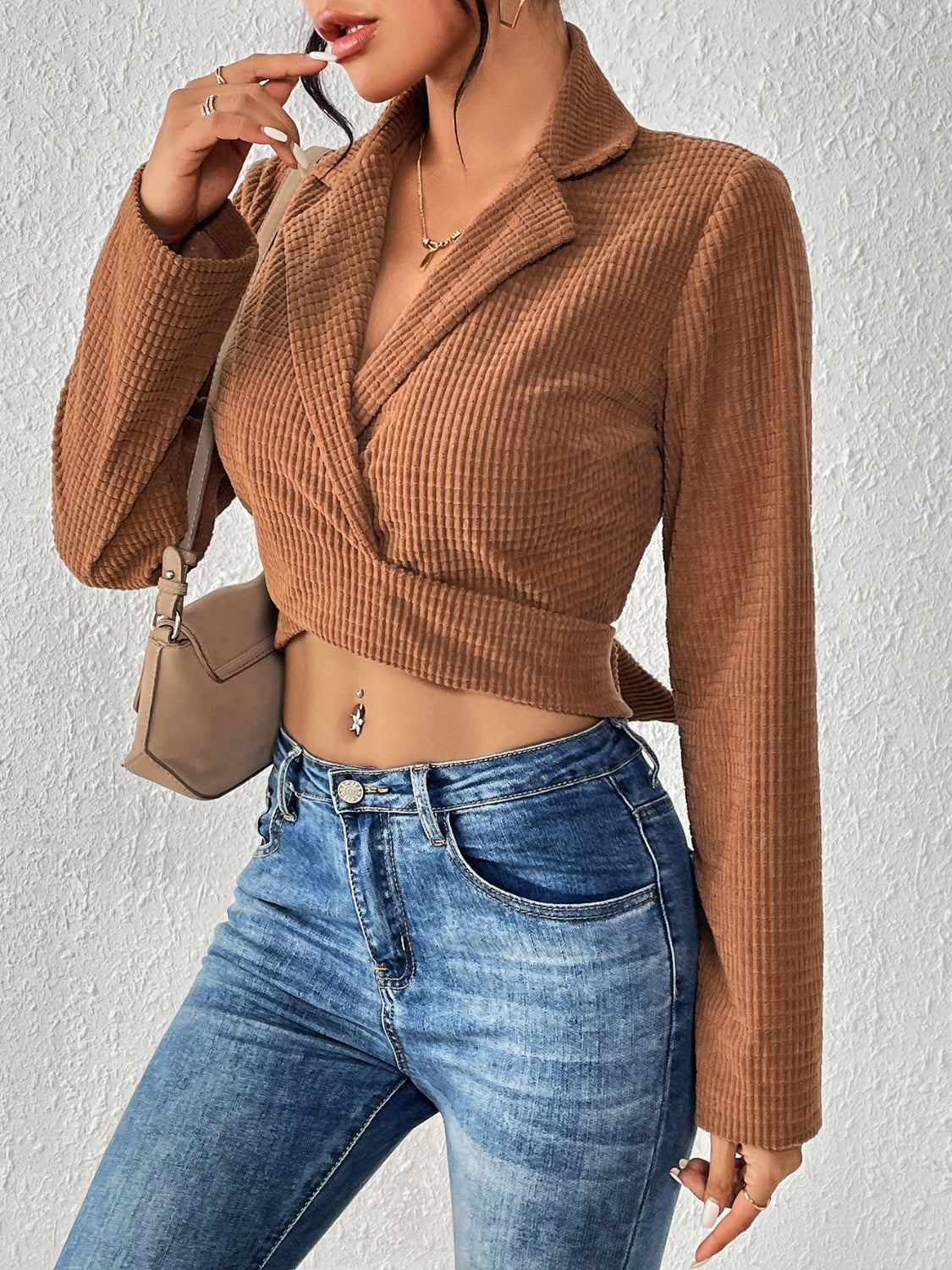 Tied Collared Neck Cropped Top