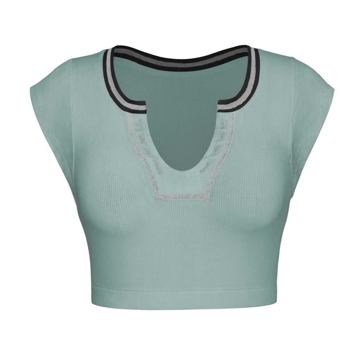 Notched Neck Cap Sleeve Cropped Tee