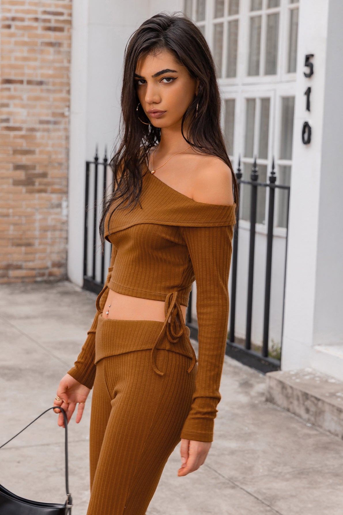 Asymmetrical Neck Ribbed Crop Top