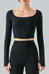 Seam Detail Thumbhole Sleeve Cropped Sports Top