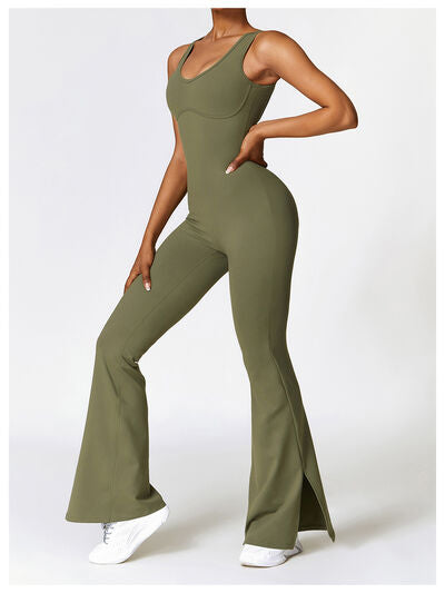 Wide Strap Bootcut Slit Active Jumpsuit